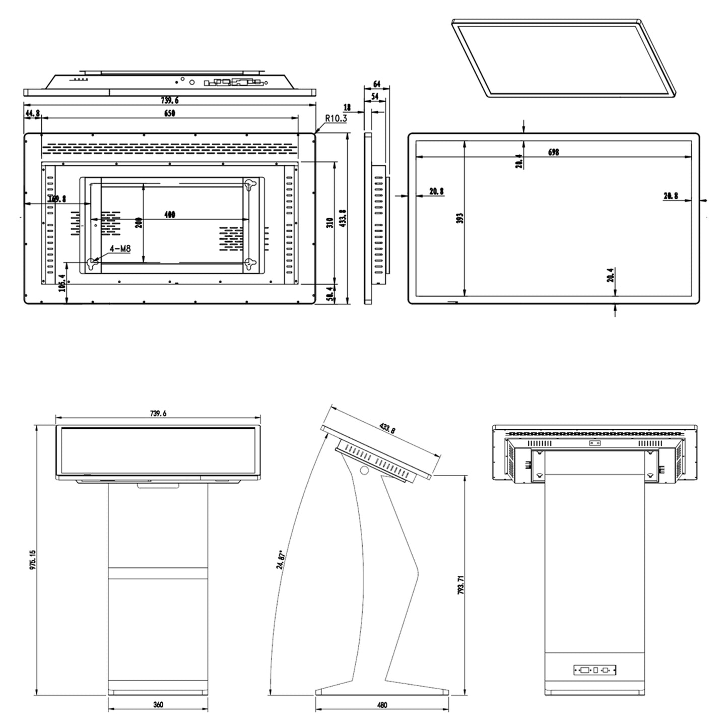 Horizontal LCD display with touch